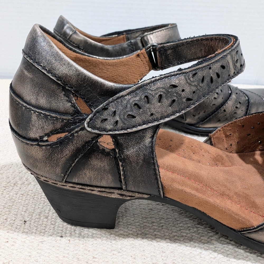 Rockport Metallic Pewter Bronze Leather Mary Jane Comfort Heels Velcro Strap 8.5 - Picture 11 of 12